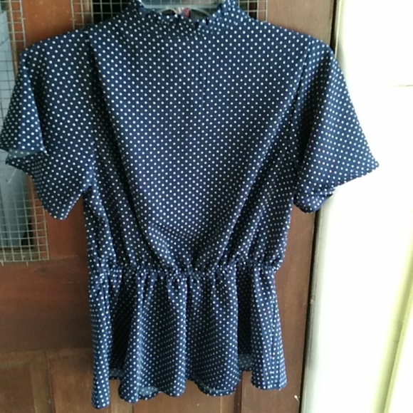 Nwt Navy Dot Peplum Blouse (S) - Picture 7 of 9